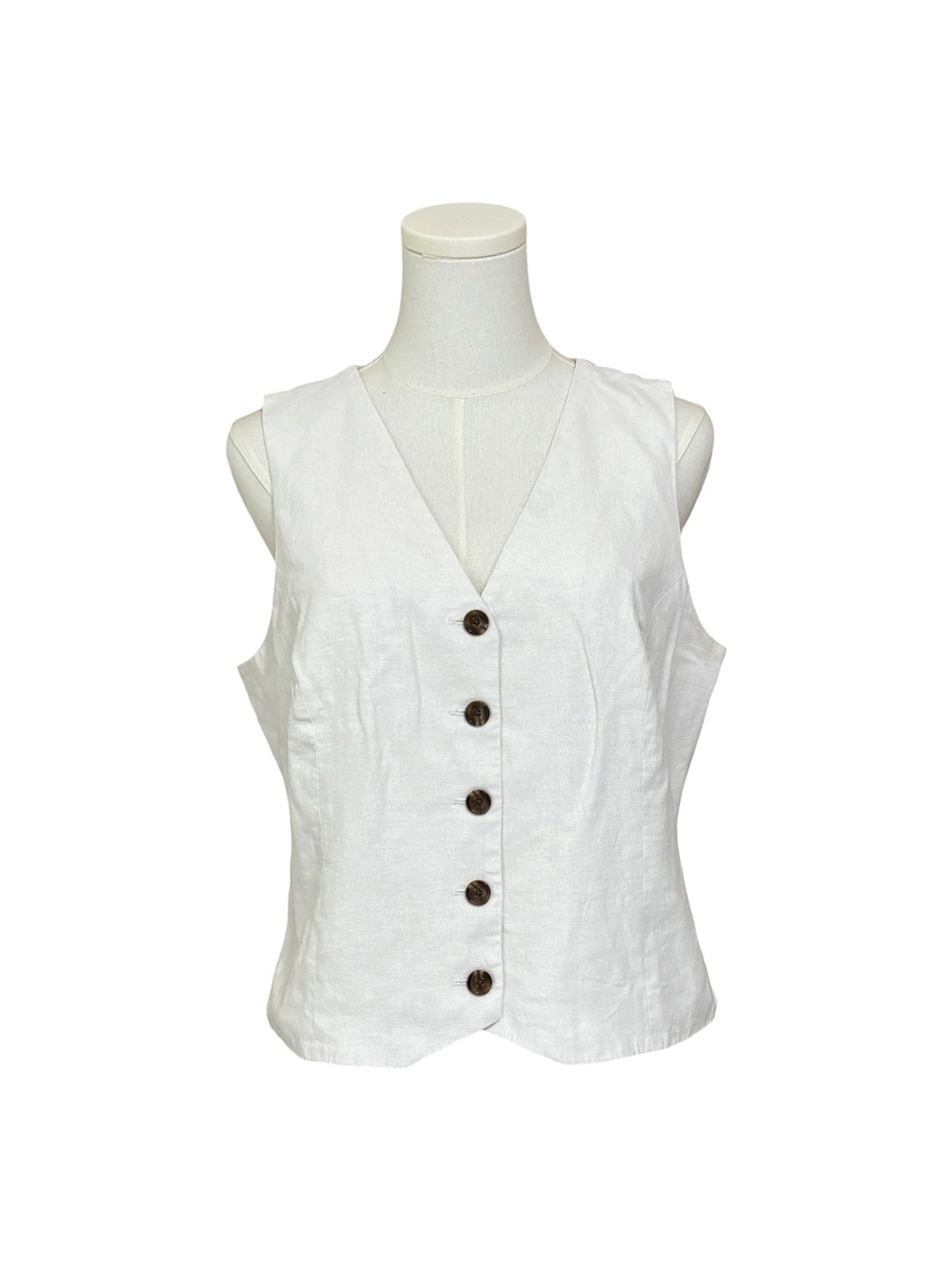 J.Crew Factory Women's 12 White Linen Blend Button Front Vest Lined CI309